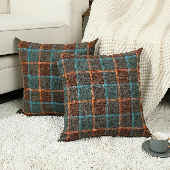 Stellhome Pack of 2 Fall Linen Buffalo Check Decorative Throw Pillow Covers by Stellhome