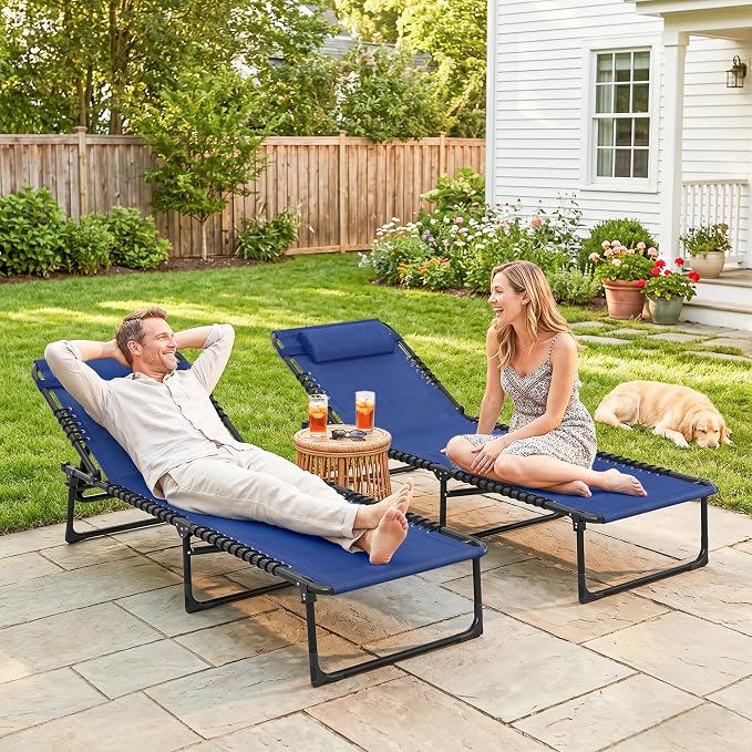 Outsunny Folding Chaise Lounge Chair Set of 2, Patio Sun Tanning Chair - Image 8