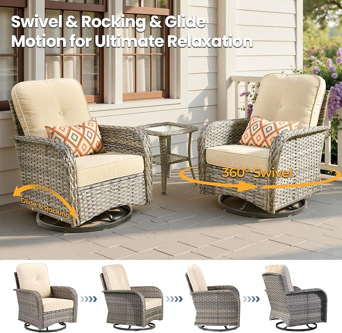 Weaxty 7 Pieces Patio Furniture Set, Wicker Outdoor Swivel Rocking Chairs - Image 3