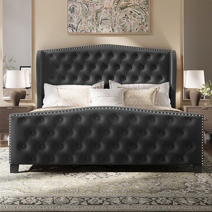 BRELTAM Upholstered Queen Size Bed Frame Velvet Tufted Platform Bed Frame - Image 9