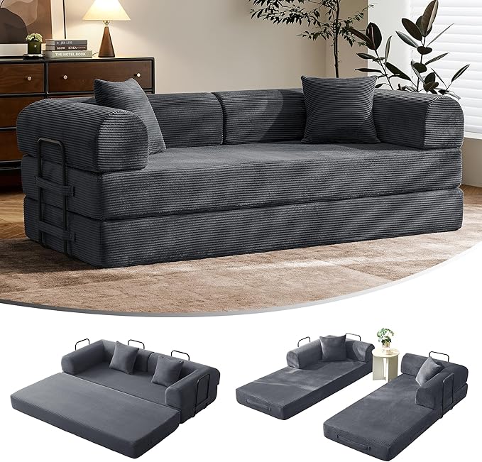 79" Convertible Sofa Bed with Fixed-Shape Frame & Removable Armrests, Modular by SAVENICA