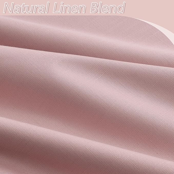 Guken Pink 100% Blackout Linen Curtains 102 Inch 2 Panels Set - Image 3