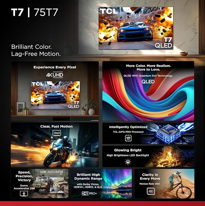 TCL Amazon Exclusive 75 Inch Class T7 Series | 4K QLED HDR Lag-Free Smart - Image 3