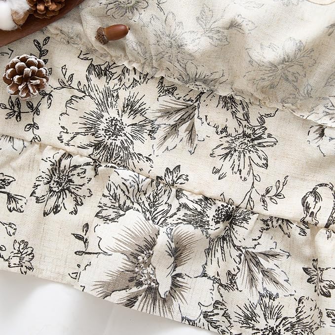 jinchan Ruffled Floral Valance Linen Shabby Chic Small Window Curtain 18 Inch - Image 7