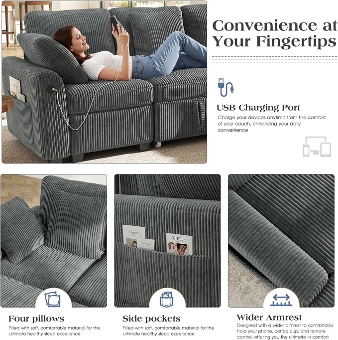 Ihanherry 83-inch 5-Seater Large Sectional Sofa Bed - Image 6