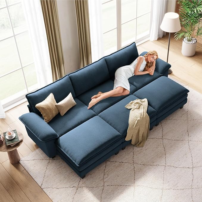 LINSY HOME 123" Modular Sectional Sofa, 3-Seat Corduroy Modern Cloud Couch - Image 6