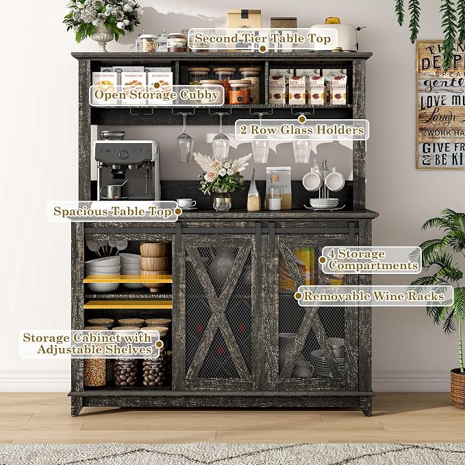 47"Wide 56"H Farmhouse Coffee Bar Cabinet - Image 6