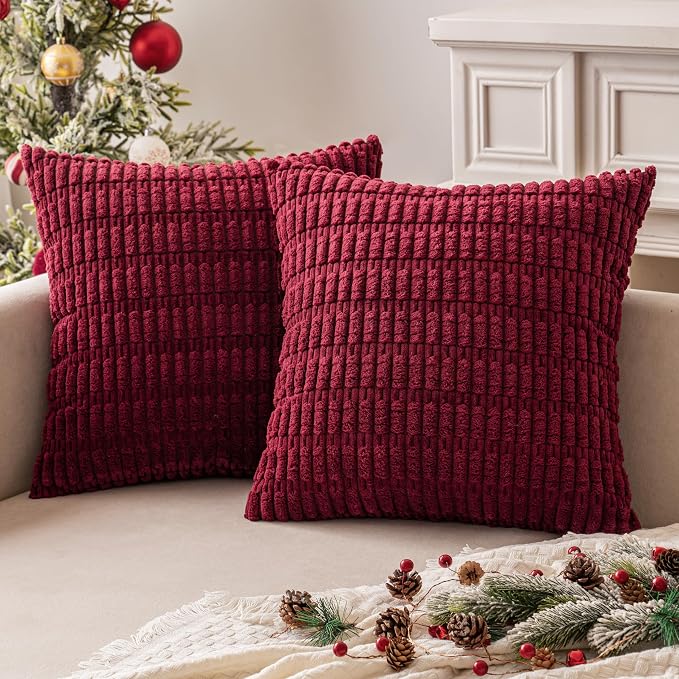 MIULEE Pack of 2 Burgundy Corduroy Decorative Pillow Covers 18x18 Inch Soft - Image 7