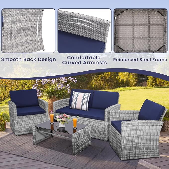 KROFEM 4-Piece Patio Furniture Set, Wicker Outdoor Rattan Sectional Sofa - Image 4