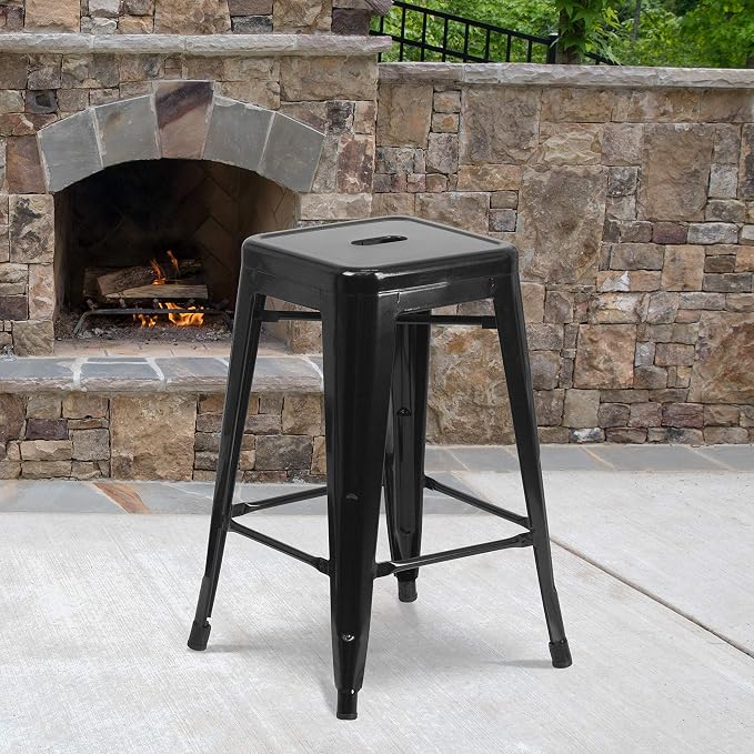 Flash Furniture Lily 4 Pack Commercial Grade 24" High Backless Black Metal - Image 2