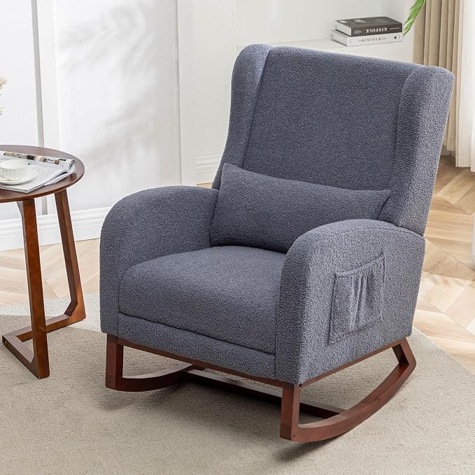 HCHAIRH Rocking Chair with Foot Rest, Teddy Nursery Rocking Chairs, Wingback - Image 4
