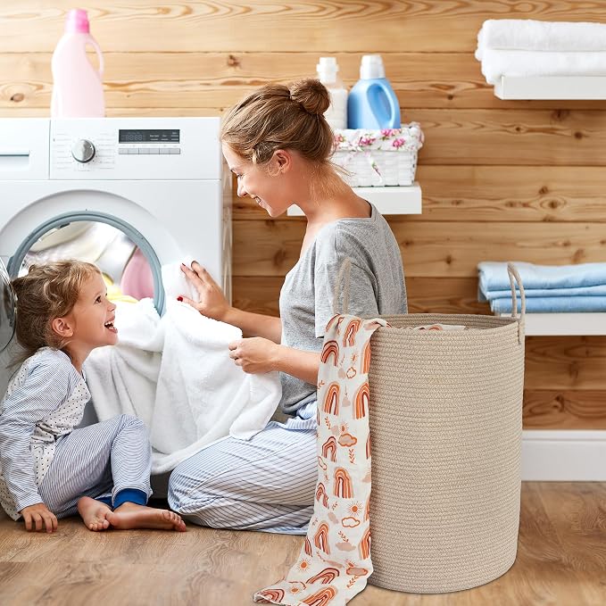 XUANGUO Cotton Rope Laundry Basket Hamper - Image 4