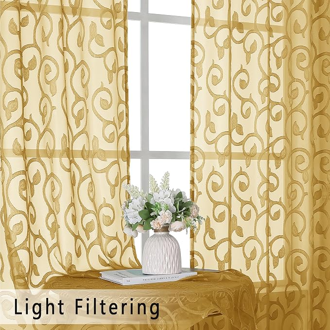 OWENIE Furman Gold Sheer Curtains 63 inch Length - Image 3