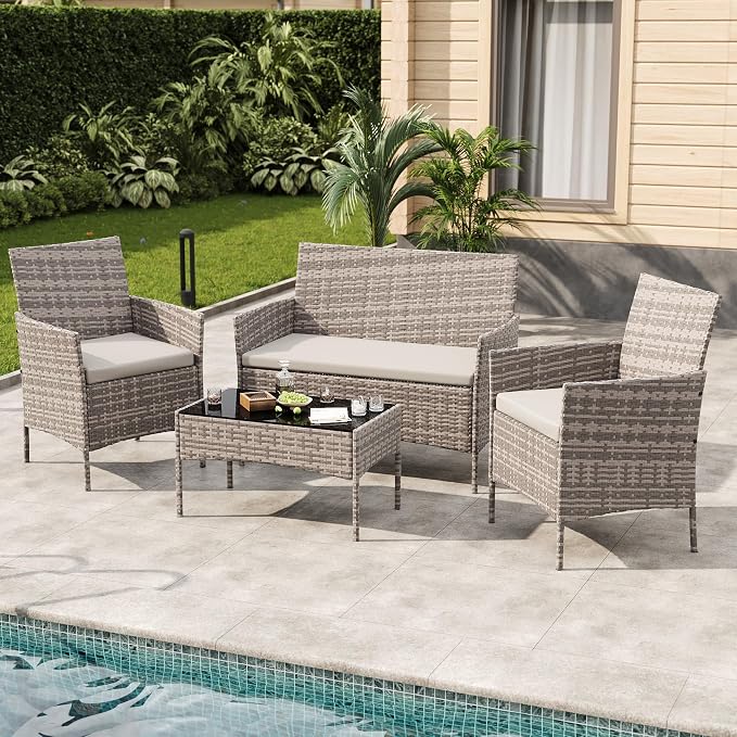 GarveeLife 4-Piece Patio Furniture Set, Rattan Outdoor Furniture - Image 8