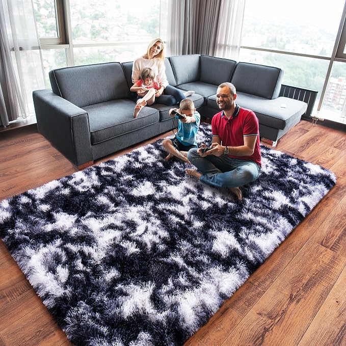 Black and White Rug for Living Room, 6x9 Area Rug for Bedroom, Bedside Indoor - Image 3