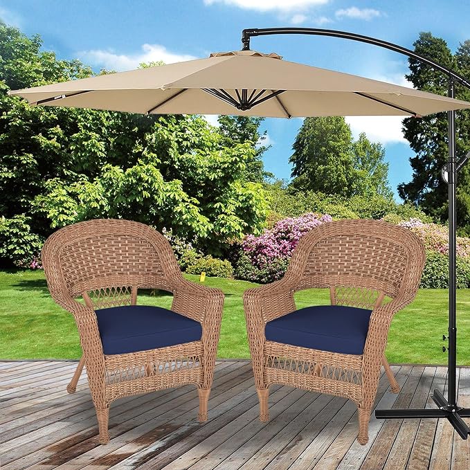 Jeco Wicker Chair with Blue Cushion, Honey/W00205- - Image 2