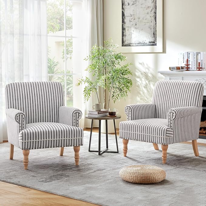 HUIMO Linen Fabric Accent Chair, Mid-Century Modern Upholstered Armchair by HUIMO