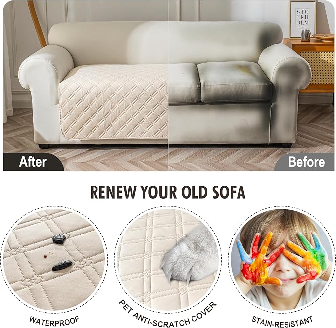 Genina Waterproof Couch Cover, Washable Anti-Slip 86.6 inch Sofa Covers - Image 4