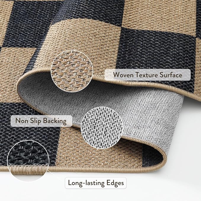 Lahome Colette Checkered 4 ft Easy Jute Round Rug, Washable Small Rugs - Image 4