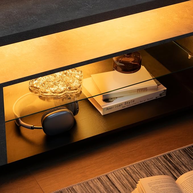 Cubehom Grey TV Stands for Living Room, Glass TV Stand, LED TV Stand for 75+ - Image 5
