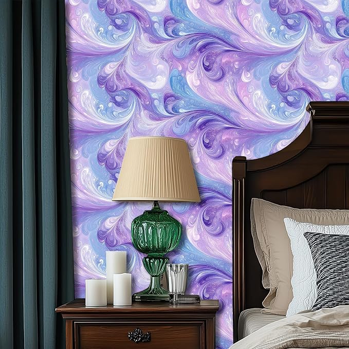 HOMETITUTE Purple Blue Marble Swirl Pattern Wallpaper Peel and Stick Contact - Image 2
