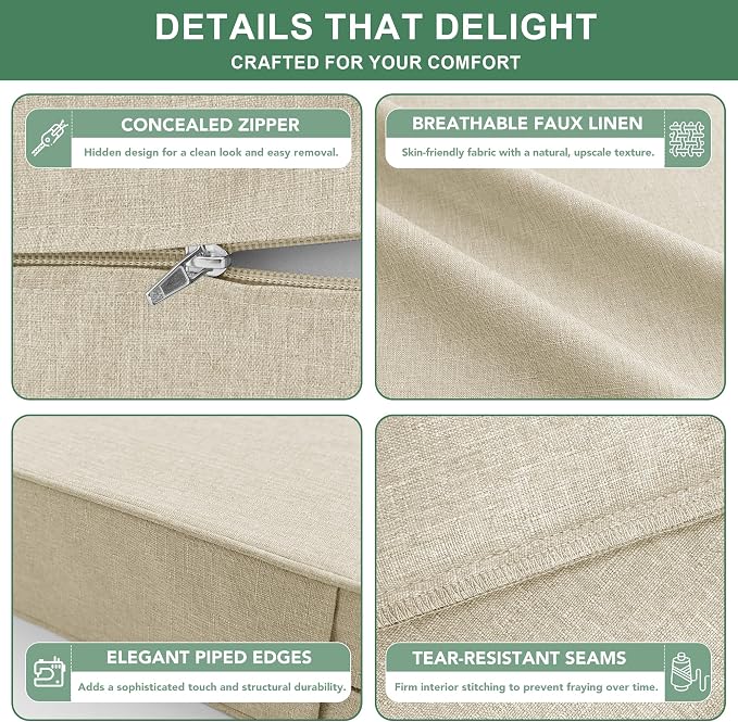 Summsun Patio Chair Cushions 22 x 22 Inch, Faux Linen Outdoor Furniture Cushions - Image 5