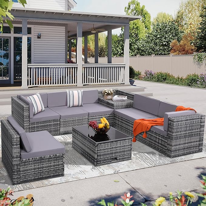 KROFEM 8-Piece Patio Furniture Set, Outdoor Wicker Rattan Sectional by KROFEM