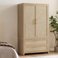 SICOTAS Rattan Armoire Wardrobe Closet Cabinet, and Hanging Rod, Boho by SICOTAS