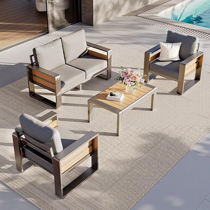 Aoxun Aluminum Outdoor Patio Furniture Set, Coffee Table ×1, Dark Grey & Dark - Image 3