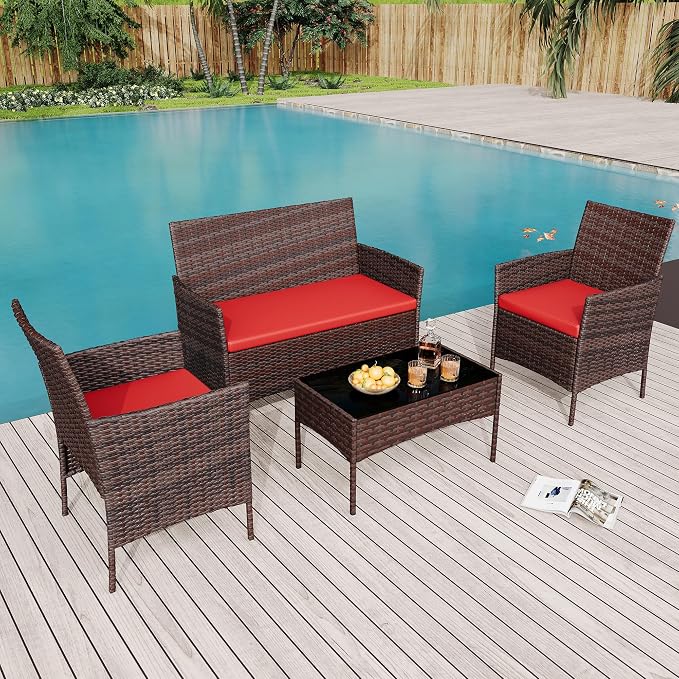 GarveeLife 4-Piece Patio Furniture Set, Rattan Outdoor Furniture - Image 8