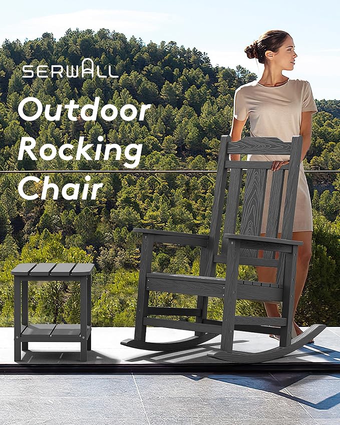 SERWALL Oversized Rocking Chair Outdoor, HDPE Outdoor Rocking Chair - Image 8
