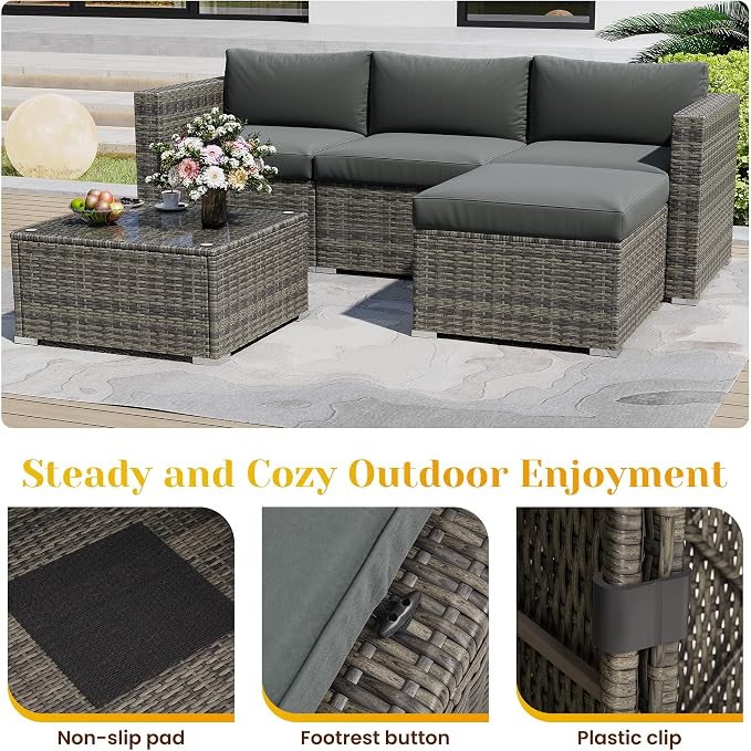 May in Color 5 Piece Outdoor Patio Sectional Furniture Set, Weather Resistant - Image 7