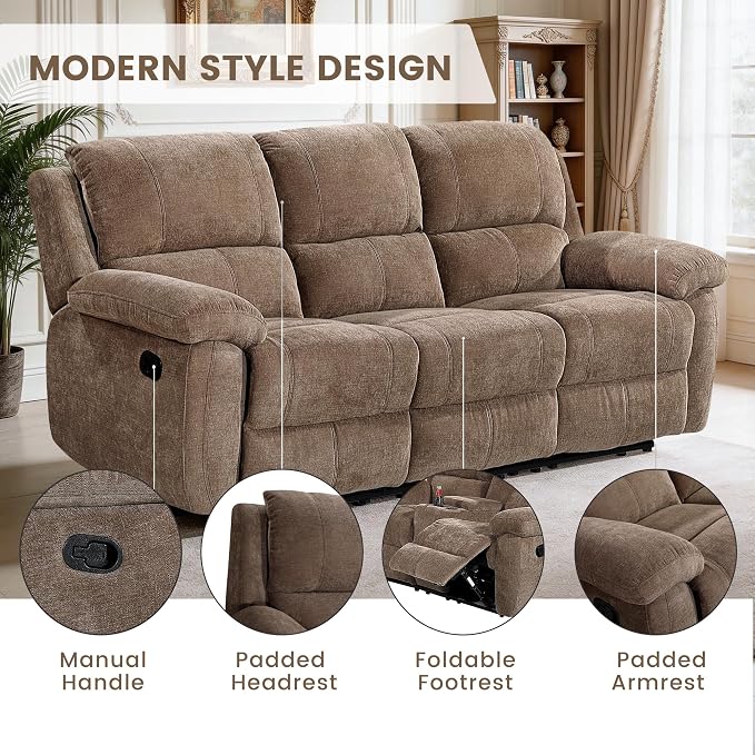 Betsy Furniture Modern Fabric Recliner Sofa Set, Loveseat w/Console, Recliner - Image 3