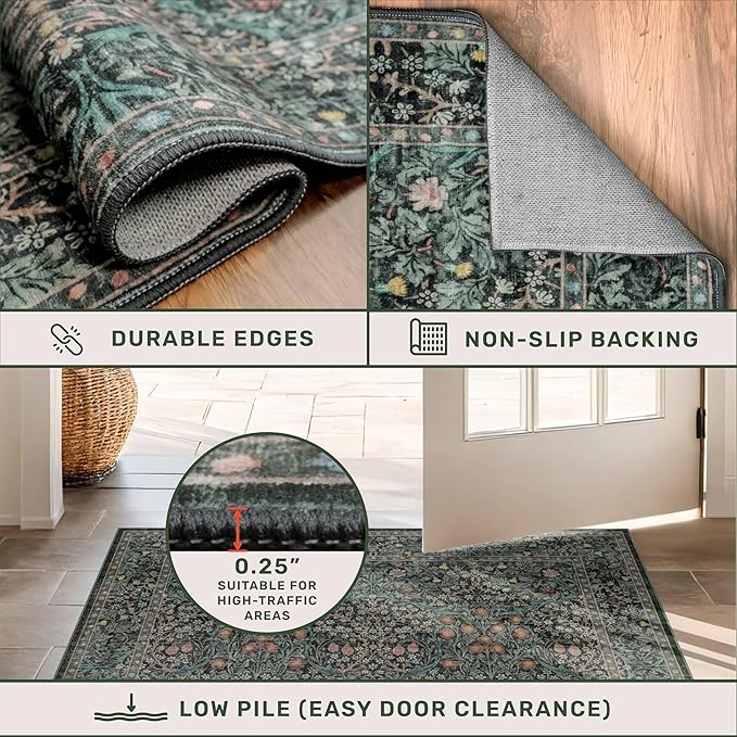 Washable Dark Green Rug for Living Room - Image 6
