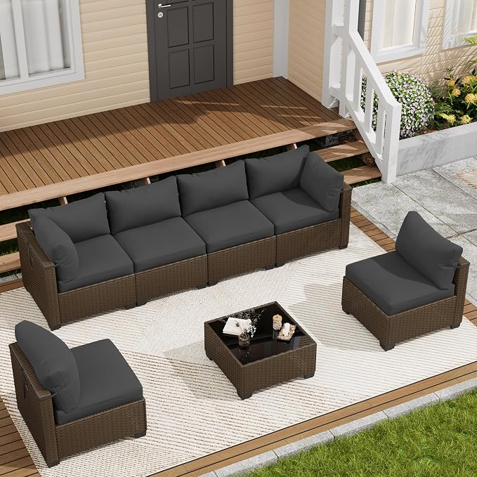 LOUVIXA 7 Piece Outdoor Patio Furniture Set, Outdoor Sectional Sofa, Wicker - Image 9