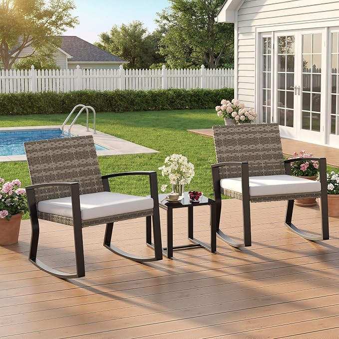 Qsun 3 Pieces Outdoor Patio Furniture Set Rocking Bistro Set, Outdoor Patio - Image 5