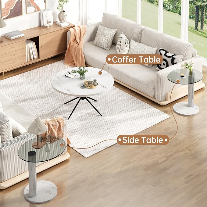 Hooseng Set of 2 Round Coffee Tables, Faux Marble Top and Modern Tempered - Image 4