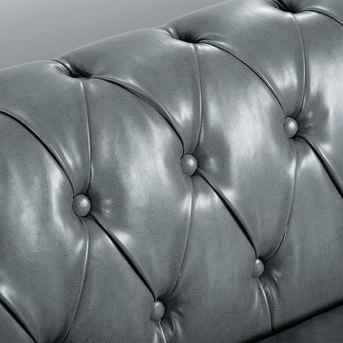 LEVNARY Chesterfield Sofa, Classic Tufted Upholstered Leather Couch, Modern 3 - Image 6