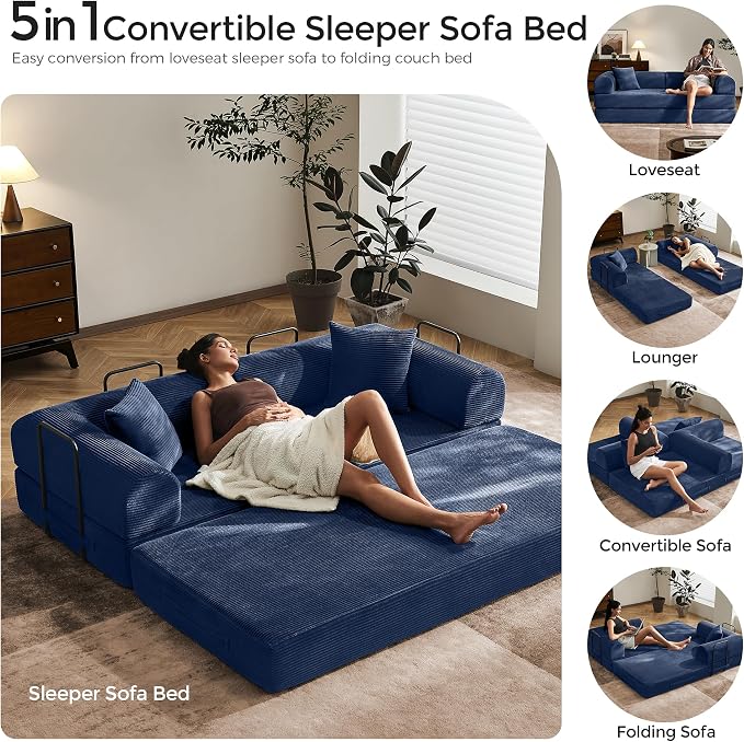 79" Convertible Sofa Bed with Fixed-Shape Frame & Removable Armrests, Modular - Image 5