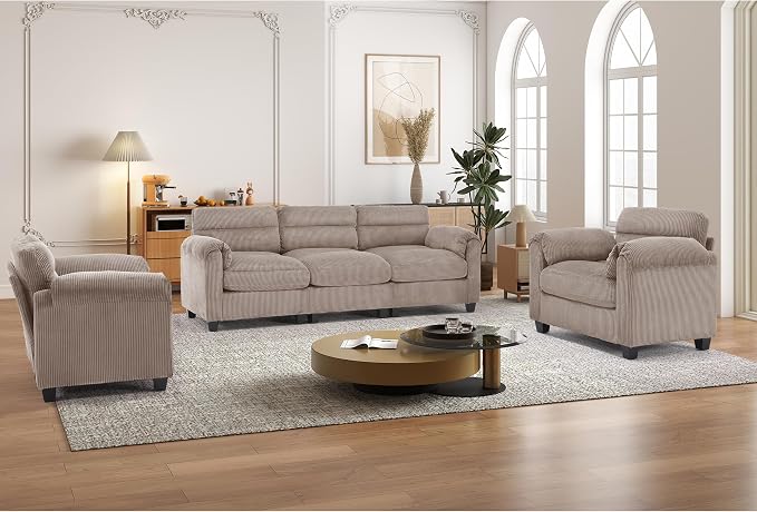 HAOMARKETS Corduroy Sofa Set, Upholstered Armchair Set of 2 and 3-Seater Sofa by HAOMARKETS