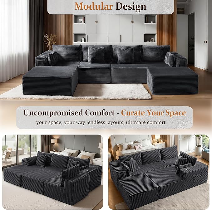 138" Oversized Cloud Sectional Couch, Comfort U Shaped Boneless Couch - Image 6