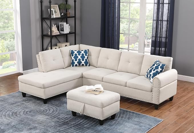 Wakefit Sectional Sofa Couch, Modern 4-Seaters Living Room Furniture Sets - Image 6