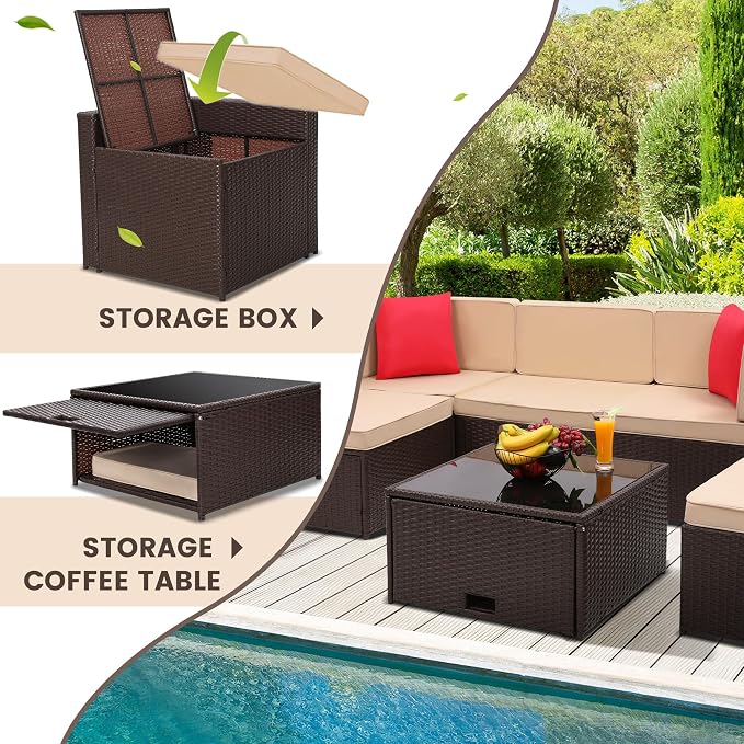 KROFEM 8-Piece Patio Furniture Set, Outdoor Wicker Rattan Sectional - Image 4