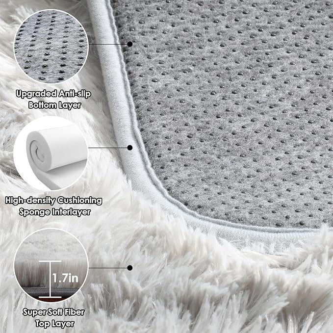 ONASAR 8x10 Area Rugs for Living Room, Tie-Dyed Light Grey Large Fluffy Shag - Image 3