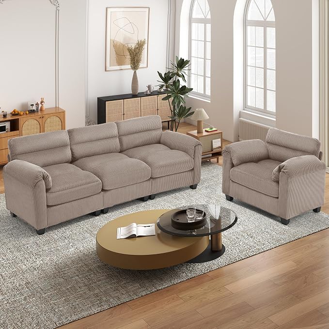 HAOMARKETS Corduroy Sofa Set, Upholstered Armchair and 3-Seater Couch - Image 3