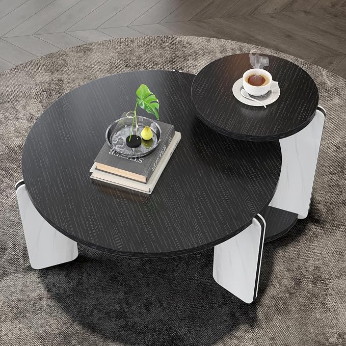 GDFStudio Round Nesting Coffee Table Set of 2, Modern Wooden Accent Side Table - Image 3