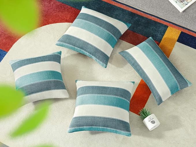AmHoo Pack of 2 Farmhouse Stripe Check Throw Pillow Covers Set Case Cotton - Image 3