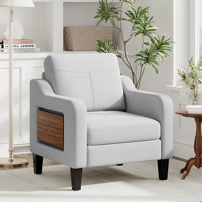 Accent Chair for Living Room Modern Linen Upholstered Armchair Side Wooden - Image 8
