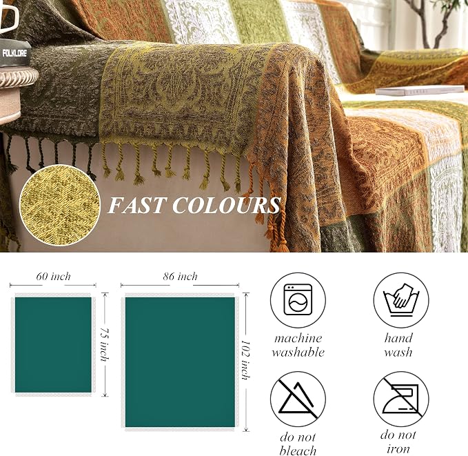 Boho Couch Cover, Bohemian Throw Blanket Tassels Hippie Decor Covers Sofa Chair - Image 4