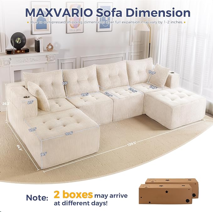 MAXYOYO 129.5" Modular Sectional Sofa Couch, U Shaped Modern Cloud Couch - Image 2